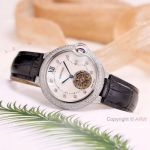 Cartier Ballon Bleu Tourbillon Watches Diamond Case Black Leather Strap